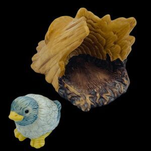 Vintage Franklin Porcelain Blubird Nestled in Wood Log Woodland Surprises 1984